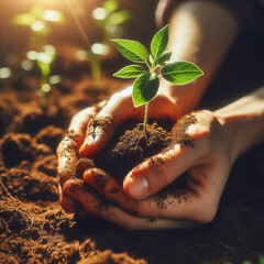 hands holding a tree sapling, ready to plant it in the earth. Earth day and save planet concept. Save earth