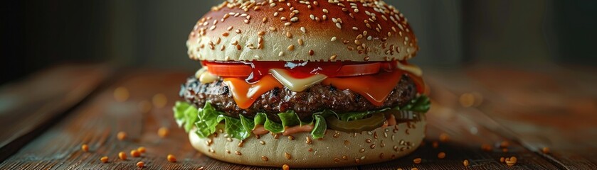 A marketing shot showcasing a delectable burger. - obrazy, fototapety, plakaty