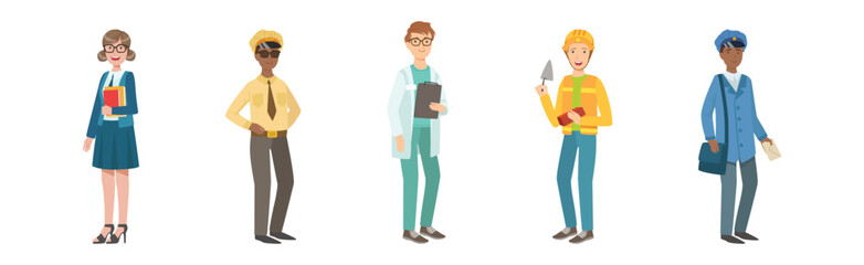 Young Man and Woman of Different Profession in Uniform Vector Set