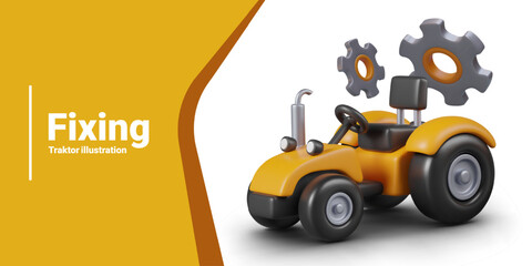 Tractor repair concept. Advertisement of auto parts store, repair service