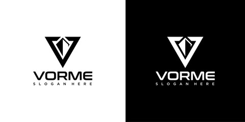Letter V logo design in a moden geometric black and white background. Vector