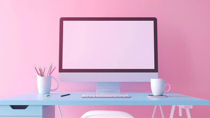 Minimalist Workspace with Pink and Blue Pastel Desk Setup