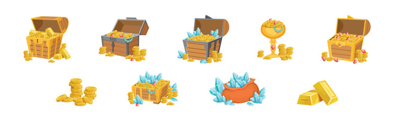 Obraz premium Pirate Treasure and Riches with Gem and Gold Vector Set