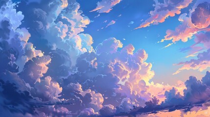 Anime sunset with clouds reflecting in water