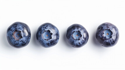 Set of fresh blueberries isolated on a white background, top view, presenting a lush display of plump, juicy blueberries that captivate with their deep blue hues and natural, dewy freshness.  - obrazy, fototapety, plakaty
