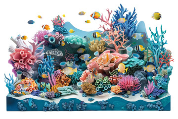 Fototapeta na wymiar aquatic wonder with 3D minimal whimsical art depicting an aquarium brimming with colorful fish and intricate coral formations.