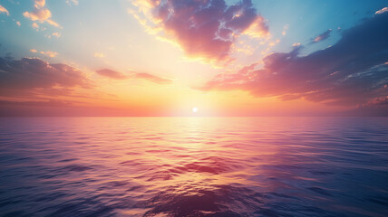 Soothing sunset over the ocean, calming visual for mental well-being, with space for text, vibrant and peaceful