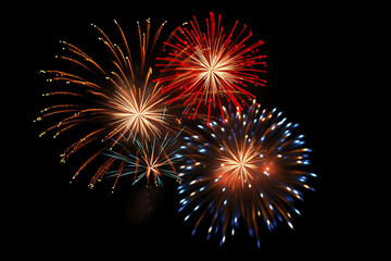 Fototapeta premium Generative ai on theme festive brightly fireworks on twilight background high in dark sky