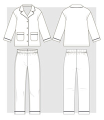 Pajamas with shirt and trousers. Technical sketch. Vector illustration.