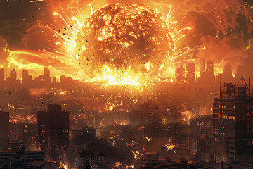 Fototapeta premium Generative ai on theme of scary nuclear explosion in outdoor, mushroom cloud of nuclear weapons