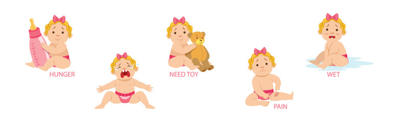 Newborn Baby and Infant Kid Emotion Expression Vector Set