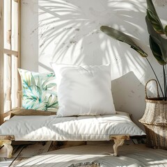 White Pillow mockup in an elegant, light modern living room - 781324238