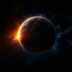 Illustration of the eclipse of the sun on a dark background