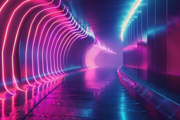 A neon tunnel with a neon light on the wall

