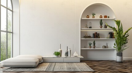 Interior of luxury home, art deco modern trendy living room with copy space on white wall, mock up,