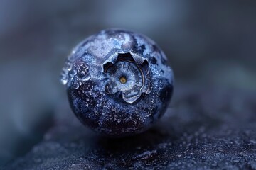 A macro shot captures the intricate detail of a dew-covered blueberry