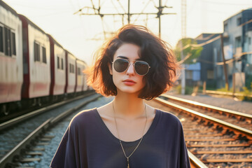 Young Woman Standing on Train Platform