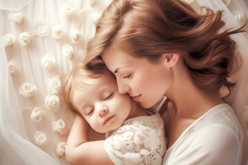 Mother Tenderly Holding Sleeping  Baby