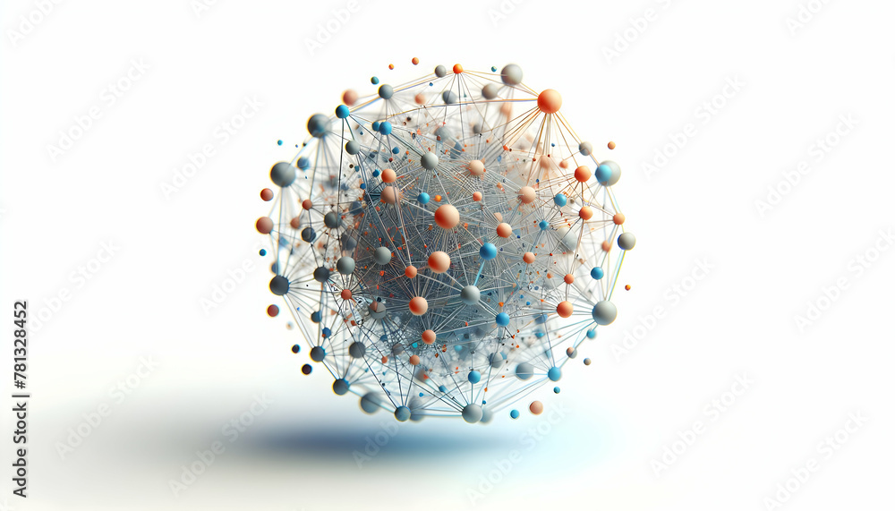 Poster 3d icon of plexus: interconnected lines and dots in abstract digital landscape on isolated white bac
