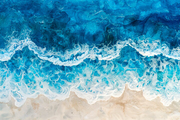 Aerial view to waves in ocean. Blue clean wavy sea water background - obrazy, fototapety, plakaty