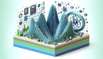 3D Icon: Quantum Terrain Abstract Representation of Quantum Computing Landscape in Digital Abstract Landscape Backdrop with Isolated White Background