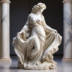 Marble sculpture of a woman, draped in flowing robes