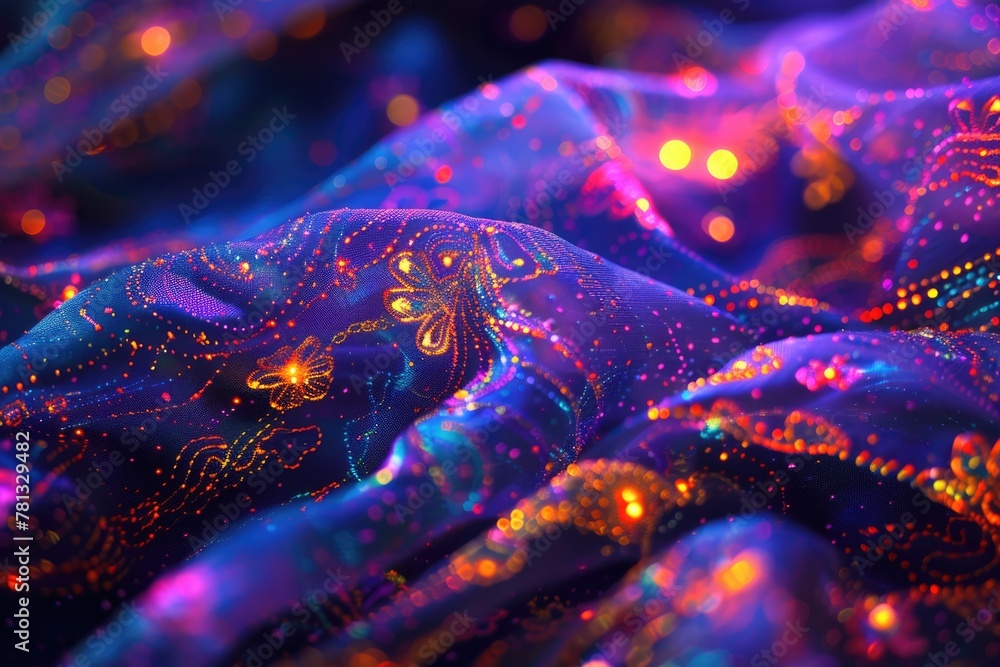 Poster a dreamscape of fabric with cosmic patterns glows with luminescent details