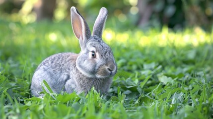 Fototapeta premium A bunny sitting amidst green foliage