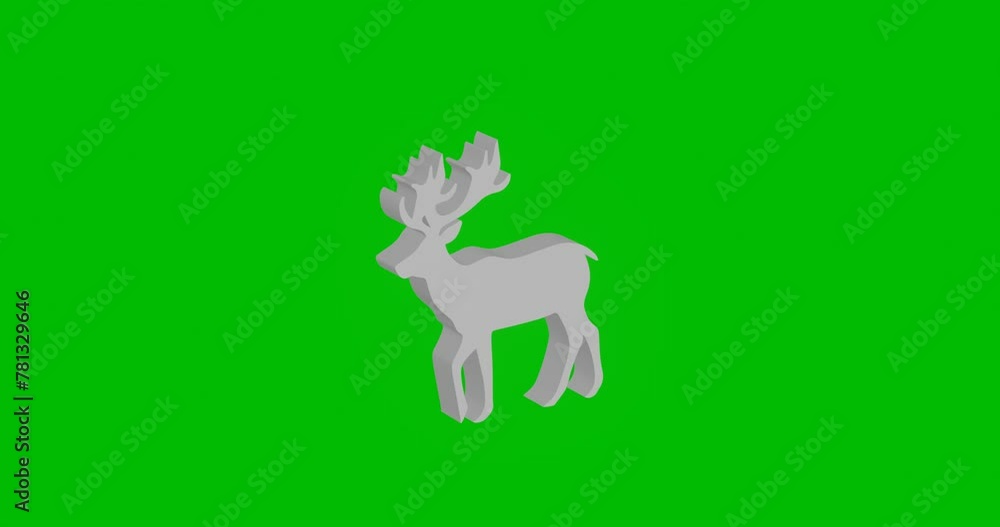 Poster animation of rotation of a white deer symbol with shadow. simple and complex rotation. seamless loop