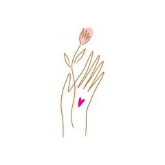 Vintage self care line flower minimalist boho icon or logo holistic healing meditation, harmony and love concept. Stylish stellar botanical mystic hand label. Hand-drawn linear contour tiny - 781329687