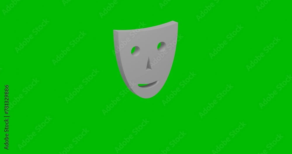 Aufkleber animation of rotation of a white theatrical mask with shadow. simple and complex rotation. seamless 