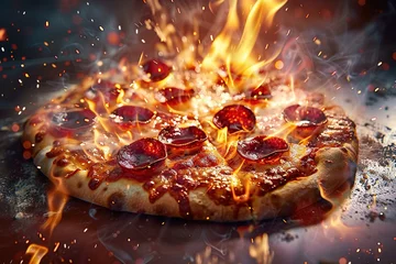 Fotobehang Pizza on fire © Artgalax