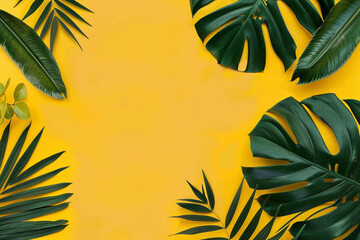 Fototapeta na wymiar Banner with tropical leaves green yellow