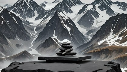 mountain landscape display platform, black stone