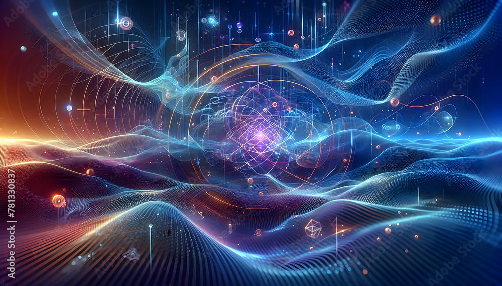 Poster photo real as quantum terrain: an abstract representation of a quantum computing landscape in digita