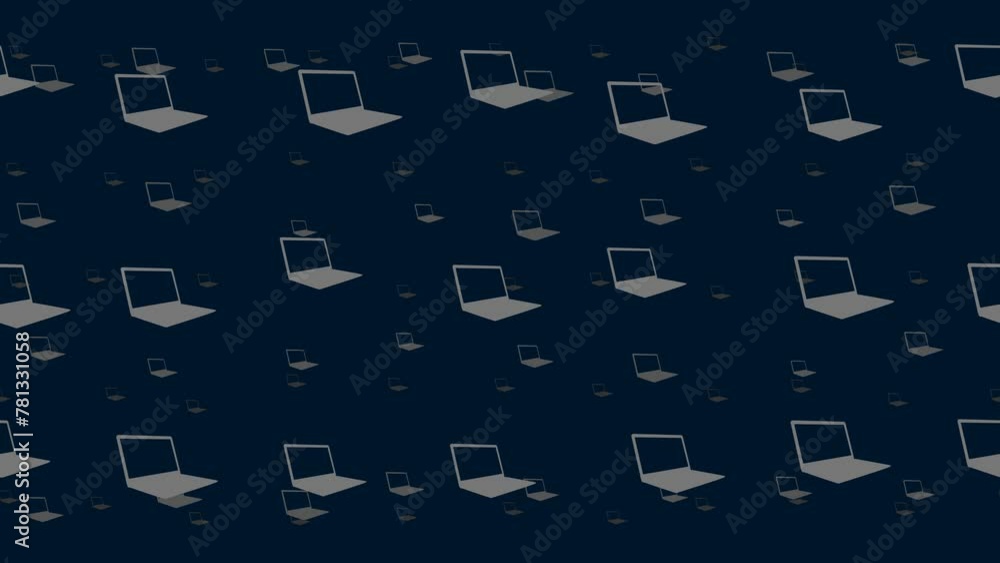 Poster notebook symbols float horizontally from left to right. parallax fly effect. floating symbols are lo