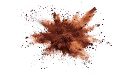 bright chocolate paint color powder festival explosion burst isolated white background.	