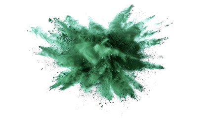 bright green sage paint color powder festival explosion burst isolated white background.	