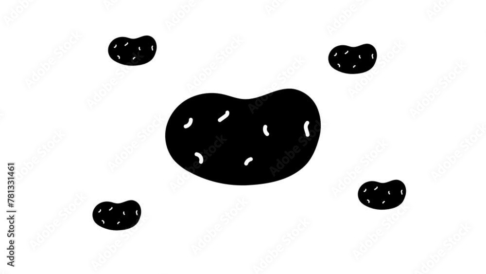 Poster zoom in and out animation the potatoes symbol. large black symbol in the center and four small symbo