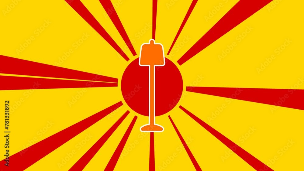 Poster floor lamp symbol on the background of animation from moving rays of the sun. large orange symbol in