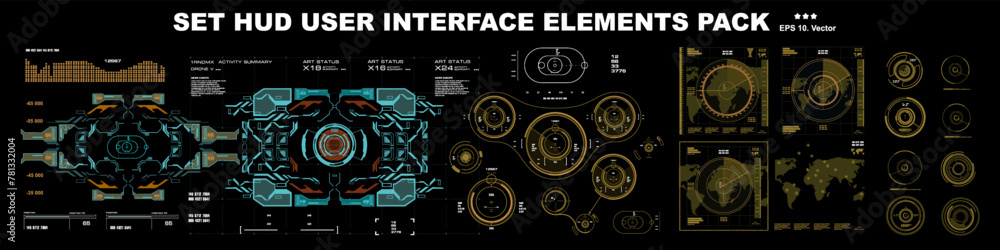 Poster big set hud user interface elements. modern set of fantastic futuristic screen and hud dashboard ele