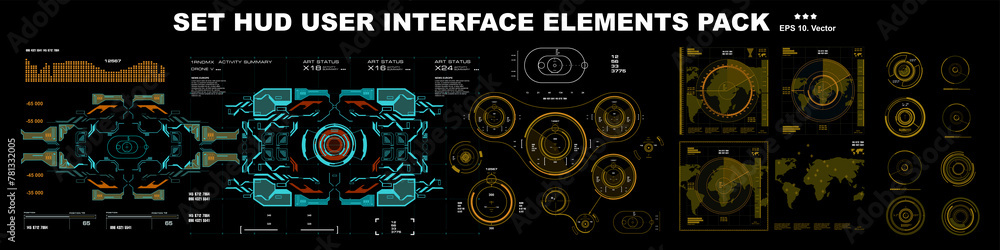 Poster big set hud user interface elements. modern set of fantastic futuristic screen and hud dashboard ele