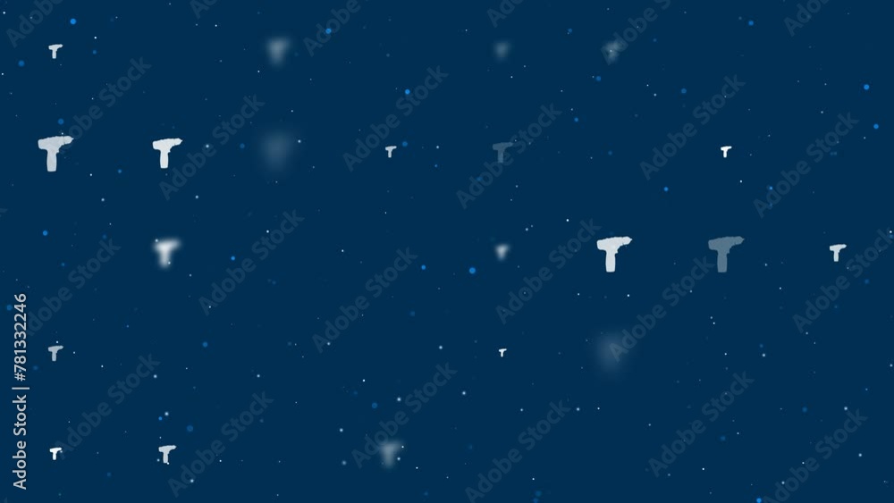 Poster template animation of evenly spaced electric screwdriver symbols of different sizes and opacity. ani