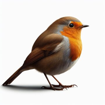 Image of isolated robin red-breast against pure white background, ideal for presentations
