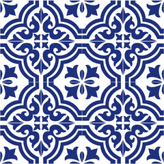 Portuguese tiles. Tiles in white and blue. Ceramic Tiles. Hydraulic Portuguese ceramic design. PNG illustration. Transparent background.