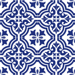 Fototapete Portugal Keramikfliesen Muster  Portuguese tiles. Tiles in white and blue. Ceramic Tiles. Hydraulic Portuguese ceramic design. PNG illustration. Transparent background.  © Stefan Lambauer