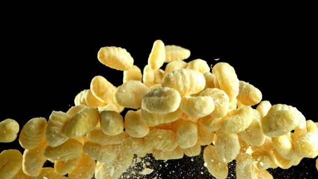 Super slow motion Italian gnocchi . High quality FullHD footage