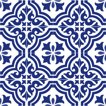 Portuguese tiles. Tiles in white and blue. Ceramic Tiles. Hydraulic Portuguese ceramic design. PNG illustration. Transparent background.