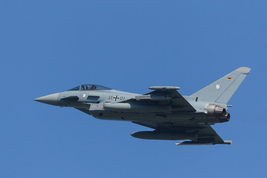 Leeuwarden, Netherlands April 18, 2018: A German Luftwaffe EF2000 during the Frisian Flag exercise