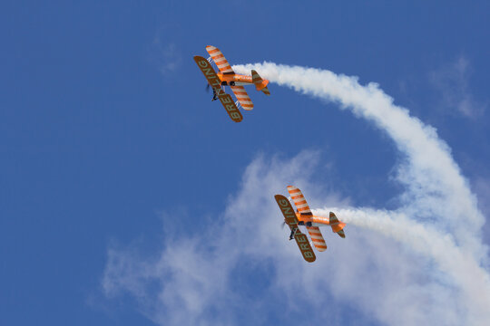 Oostwold, Netherlands May 25, 2015: Breitling Wingwalkers at Oostwold Airshow